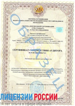 Образец сертификата соответствия аудитора №ST.RU.EXP.00006174-3 Домодедово Сертификат ISO 22000